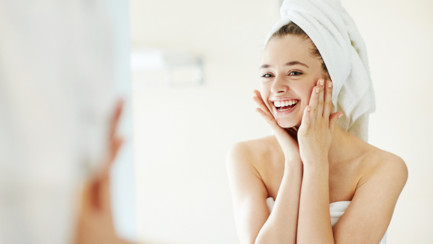 Woman touching clean beautiful face